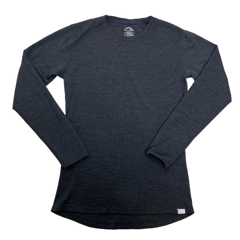 Merino Tech 100% Merino Wool Base Layer Pullover Mens L Gray Long Sleeve 320